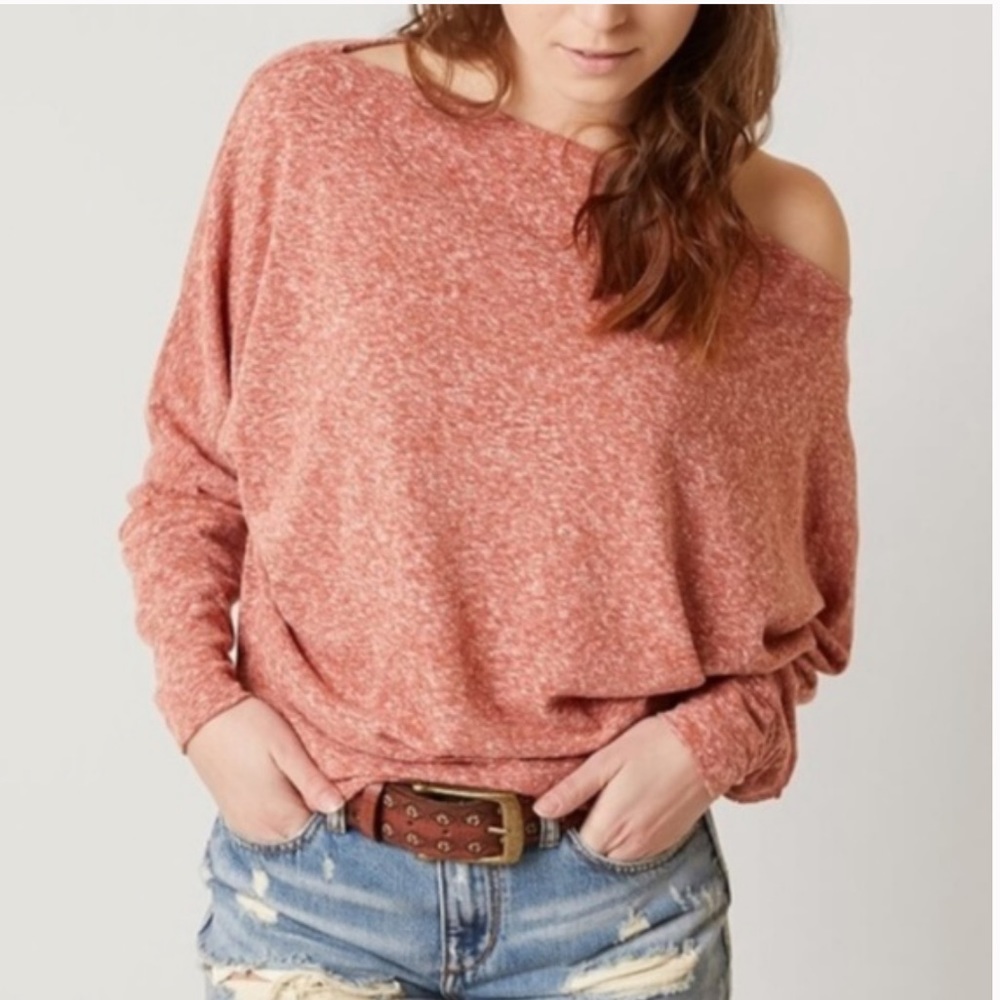 We The Free Valencia Top Orange Marl Knit Dolman Sleeve Boat Neck Oversized XS
